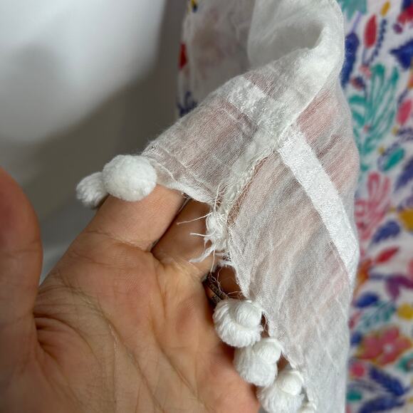 ROLLER RABBIT Swim Coverup Kaftan Womens Size XS Floral Pom Pom Boho Vacation - Picture 5 of 10